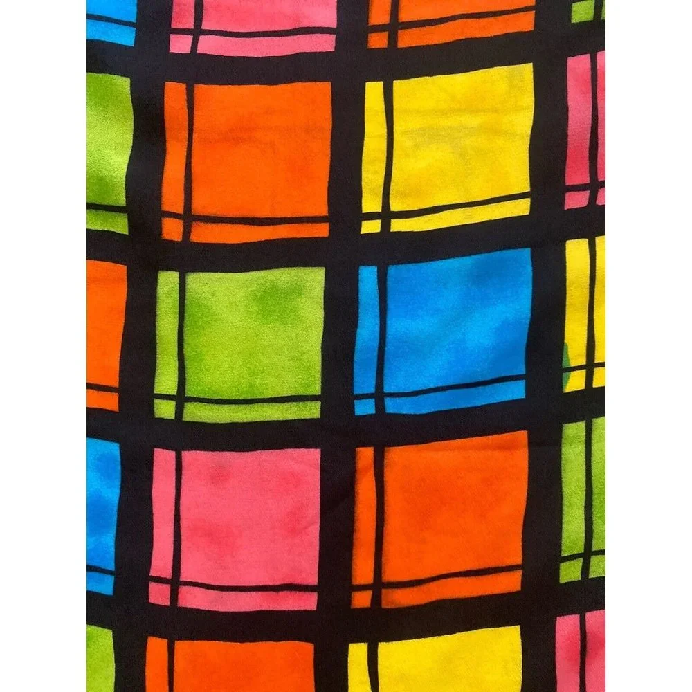 Vintage Travis Ayers Plaid Pattern 100% Silk‎ 12 x 54 Rectangle Scarf Mod Multi